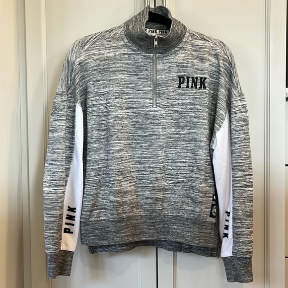 PINK Victoria’s Secret Quarter Zip Sweater, Grey/White/Black, Size S - Picture 1 of 7